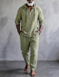 Men's Casual Travel Henley Hoodie Two Piece Lounge Set