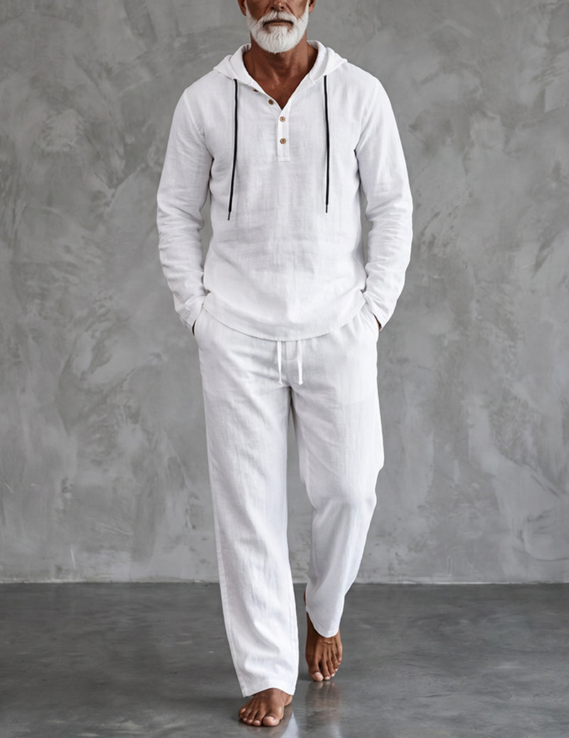 Men's Casual Travel Henley Hoodie Two Piece Lounge Set