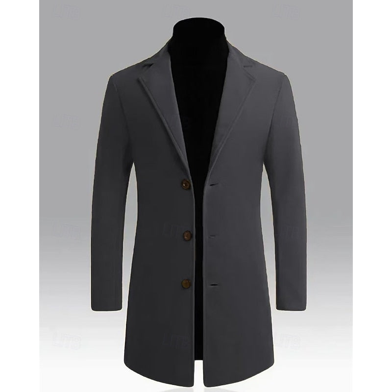 Men's Classic Full-Length Overcoat with Deep Pockets