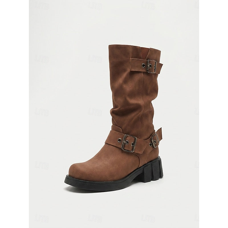 Women's Motorcycle Style Heeled Boots with Grip Sole