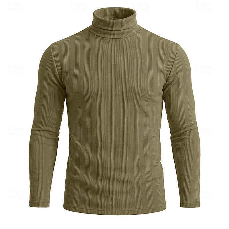 Men's Fitted Fine Rib High Neck Knit Sweater