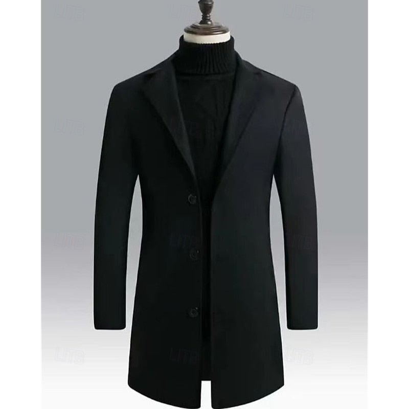 Men's Classic Full-Length Overcoat with Deep Pockets