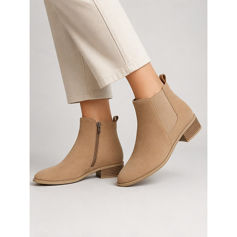 Women's Low Block Heel Graceful Pointed Short Boots