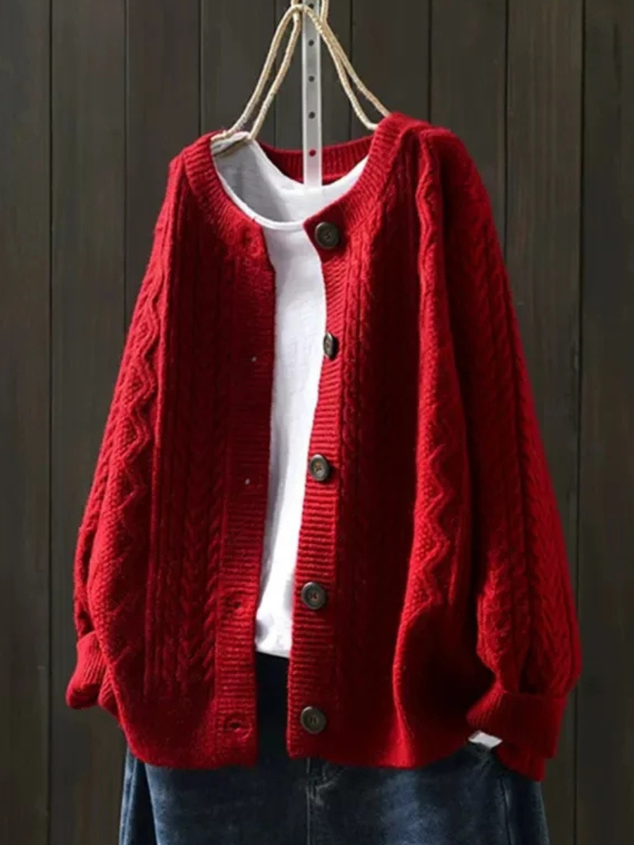 Women's Roomy Cable Knit Front-Button Layering Cardigan