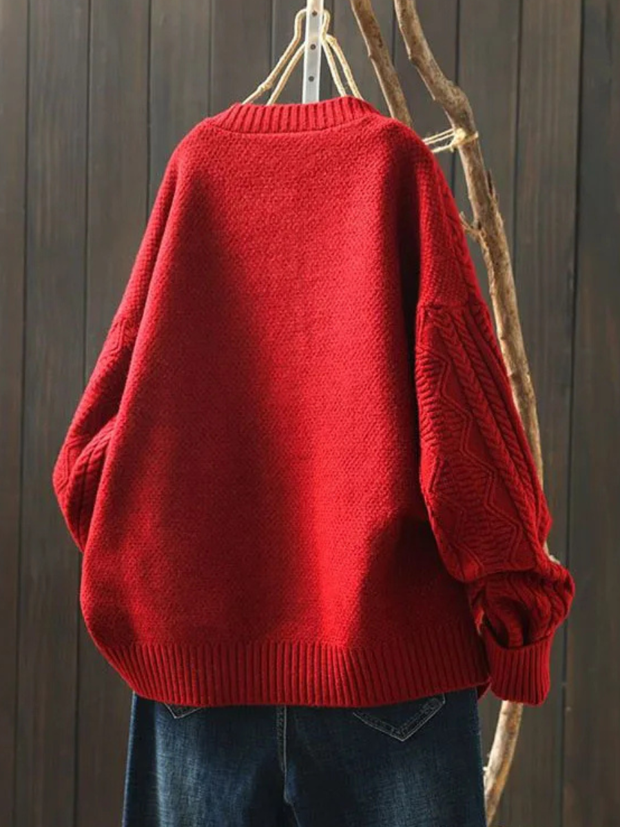 Women's Roomy Cable Knit Front-Button Layering Cardigan