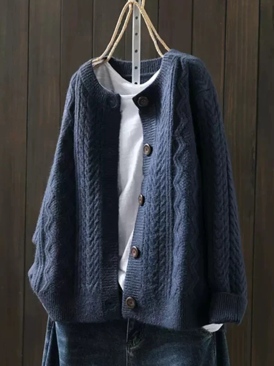 Women's Roomy Cable Knit Front-Button Layering Cardigan