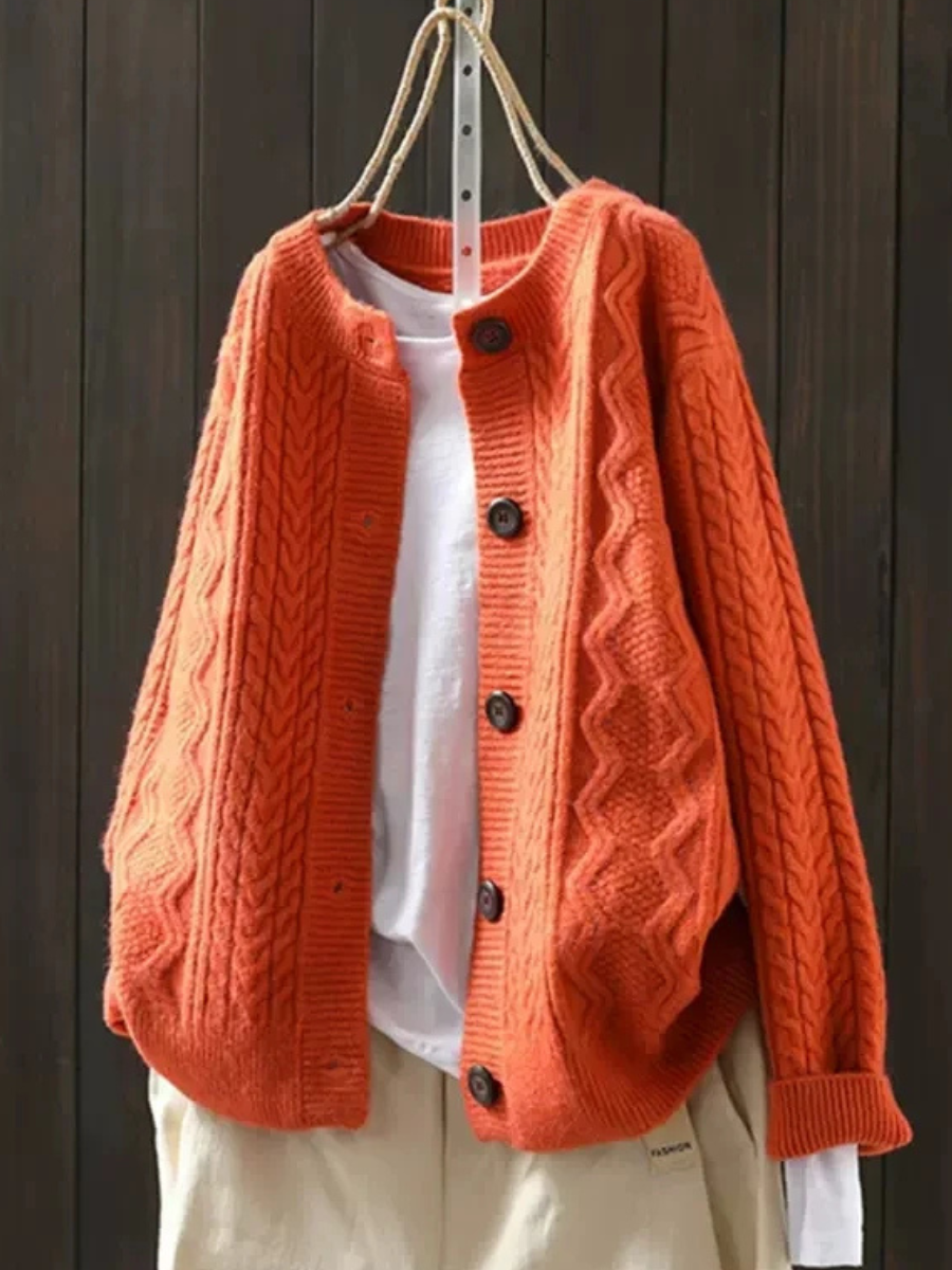 Women's Roomy Cable Knit Front-Button Layering Cardigan