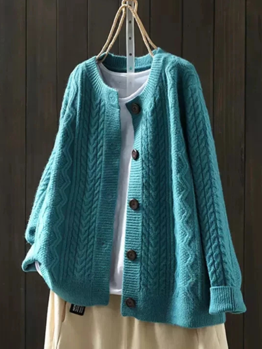 Women's Roomy Cable Knit Front-Button Layering Cardigan