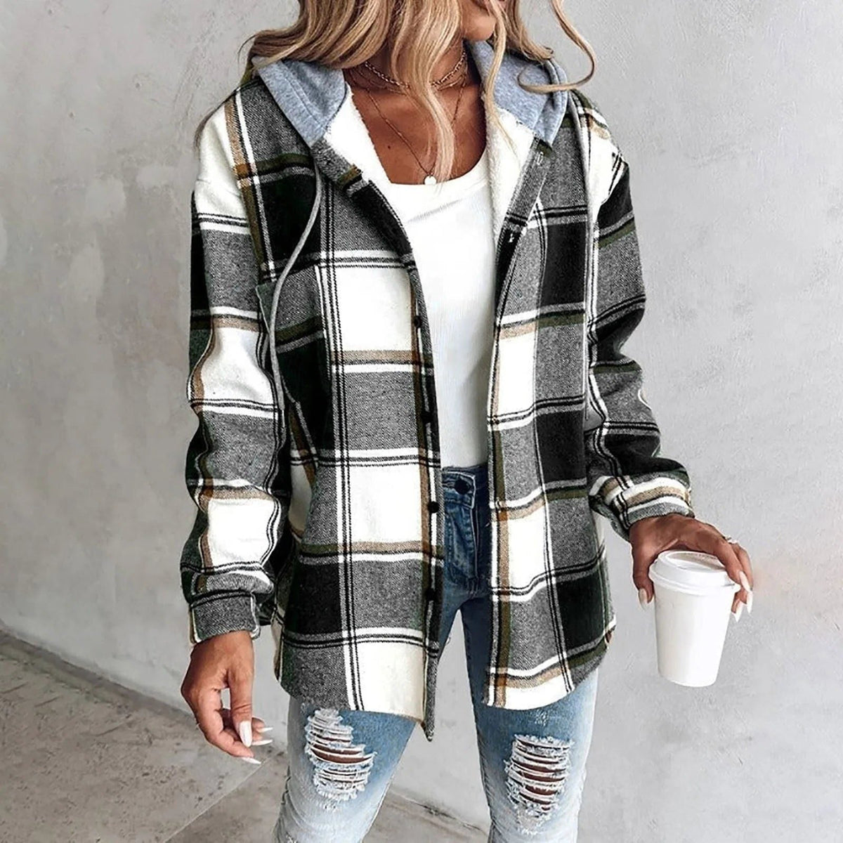 Women's Loose Checked Cardigan Sweater