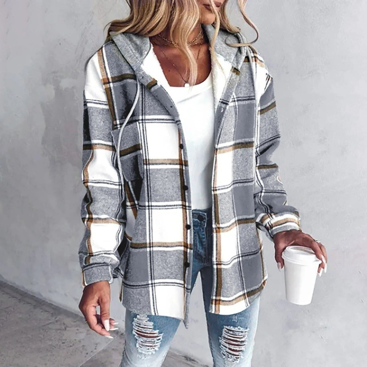 Women's Loose Checked Cardigan Sweater