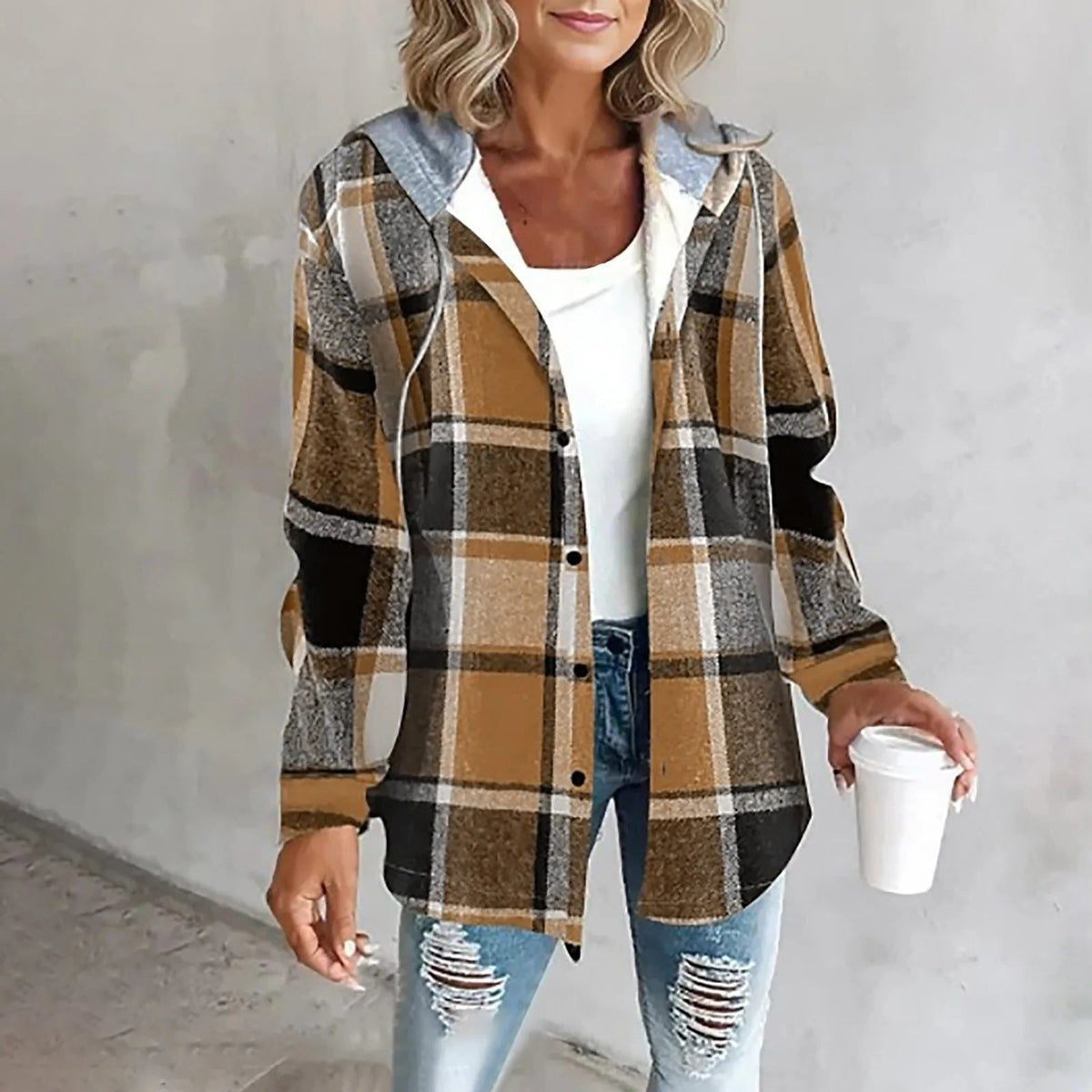 Women's Loose Checked Cardigan Sweater