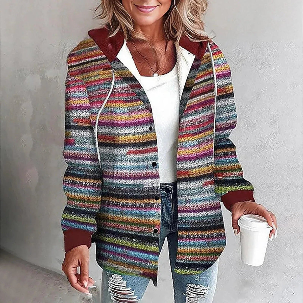 Women's Loose Checked Cardigan Sweater