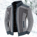 Men's Pocketed Zip-Up Lined Blocked Knit Cardigan Coat