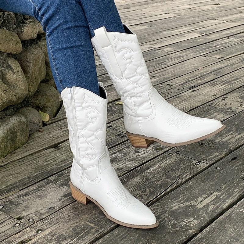 Women's Western Style Cowboy Boots with Metallic Sheen