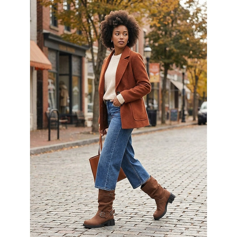 Women's Motorcycle Style Heeled Boots with Grip Sole