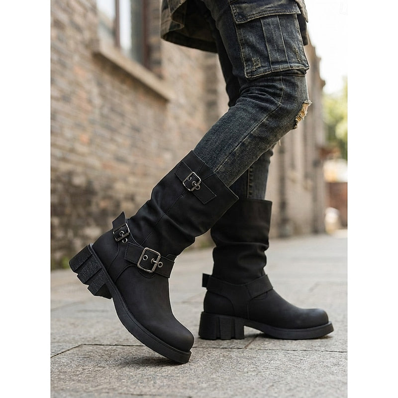 Women's Motorcycle Style Heeled Boots with Grip Sole