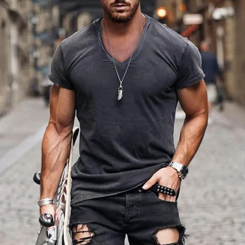 Men's Summer City Slim V-Neck Essential T-Shirt