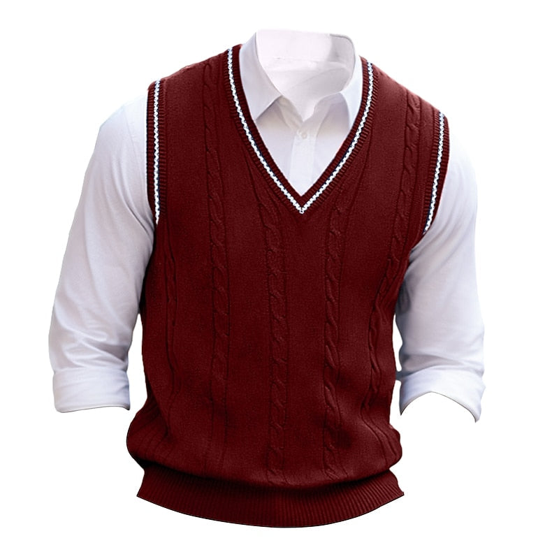 Men's Classic Cable Stitch Sweater Vest for Layering