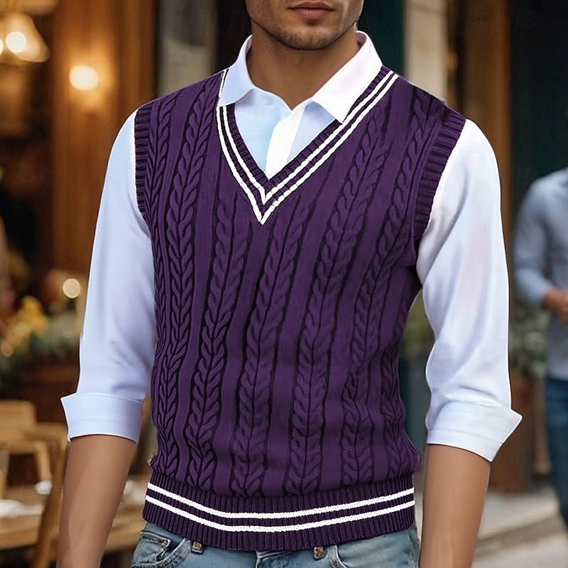 Men's Classic Striped Cable Detail Sweater Vest