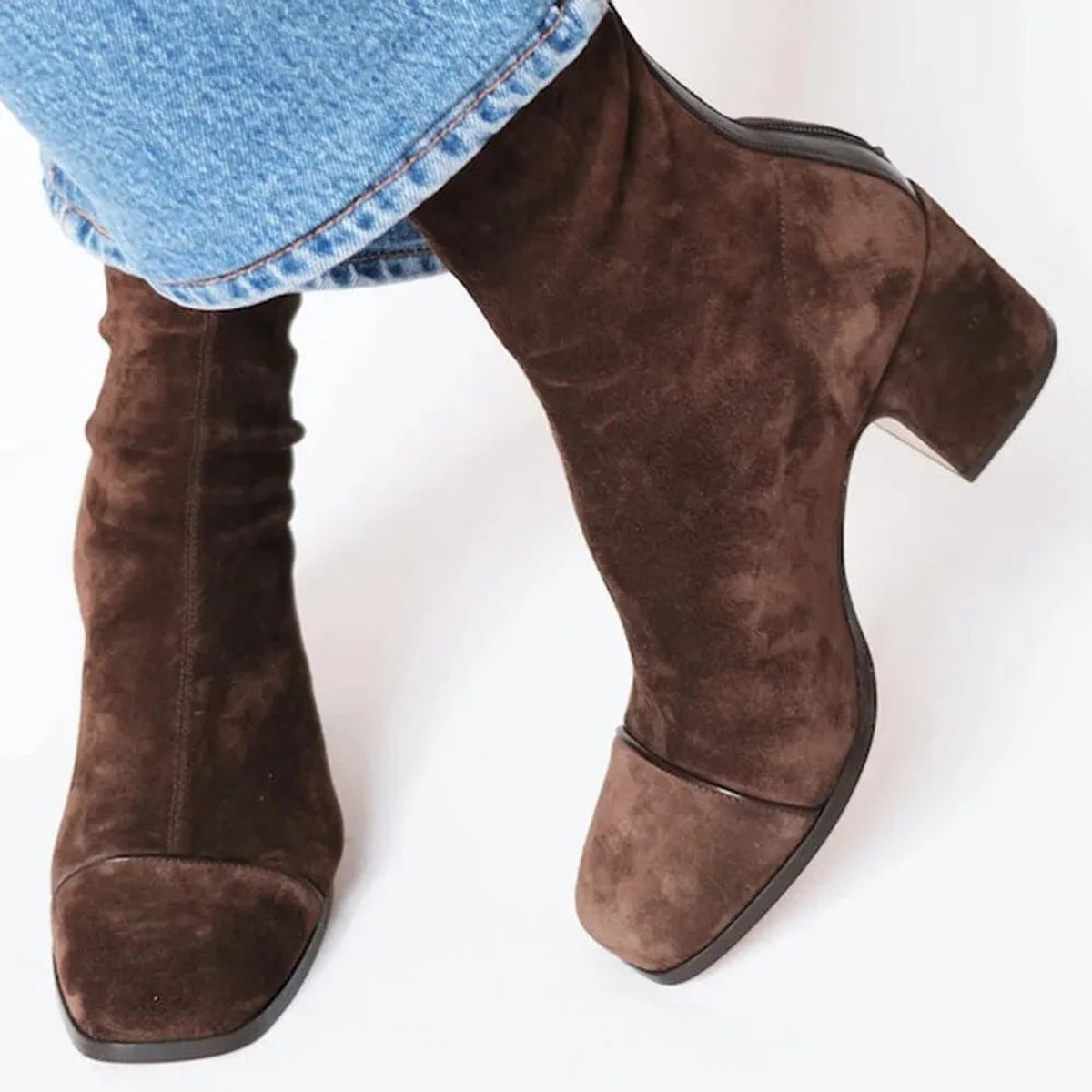 Women's Leopard Print Toe Block-Heel Suede Short Boots