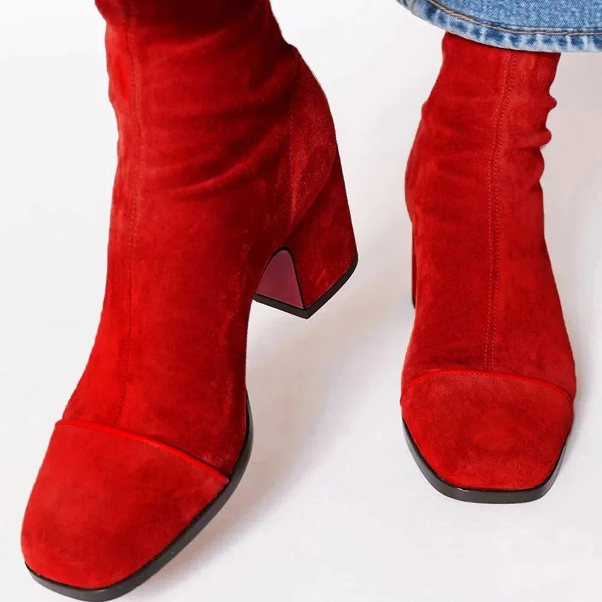 Women's Leopard Print Toe Block-Heel Suede Short Boots