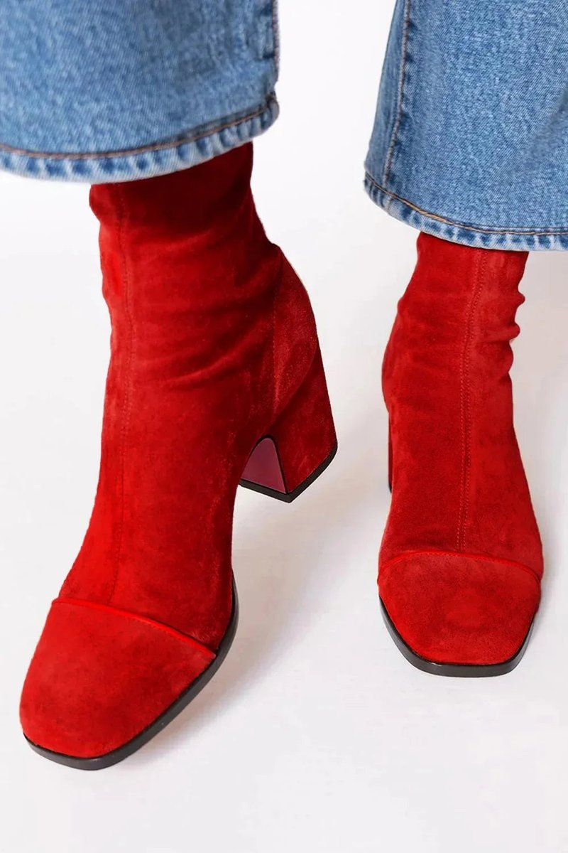 Women's Leopard Print Toe Block-Heel Suede Short Boots