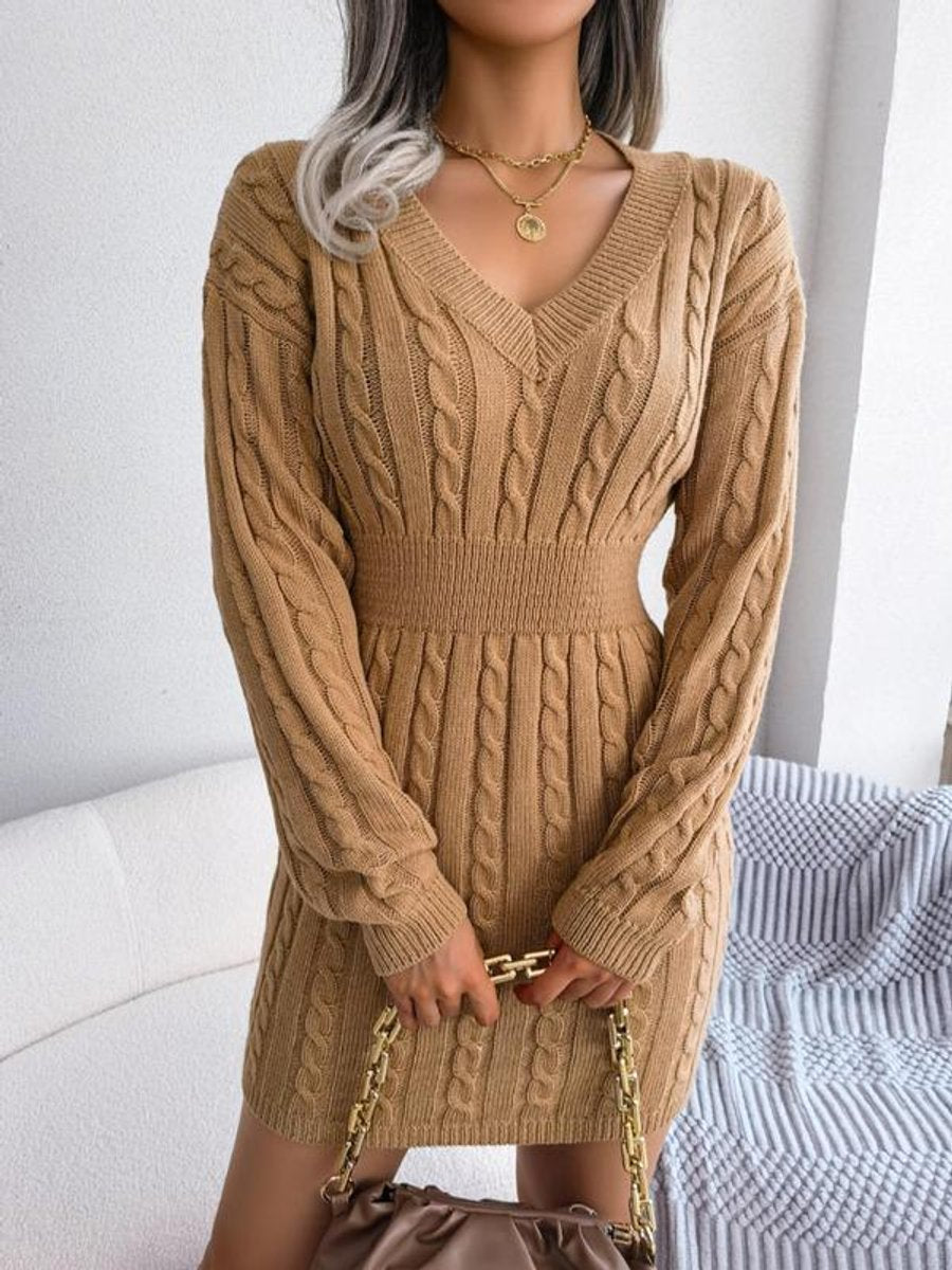 Women's Cozy Waist Defining Cable Sweater Dress
