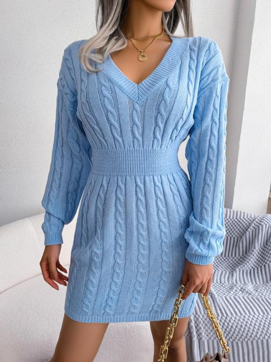 Women's Cozy Waist Defining Cable Sweater Dress