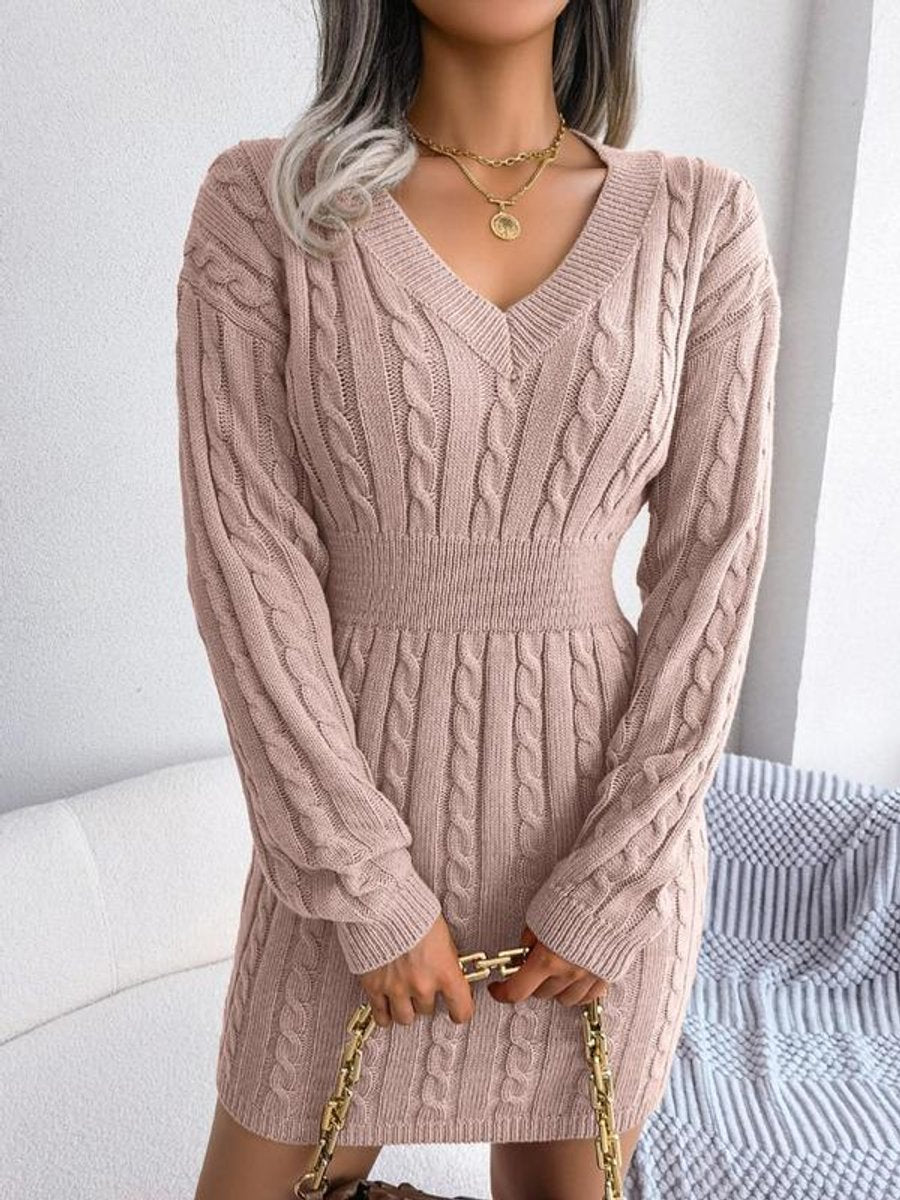 Women's Cozy Waist Defining Cable Sweater Dress