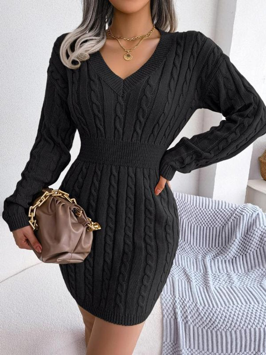 Women's Cozy Waist Defining Cable Sweater Dress