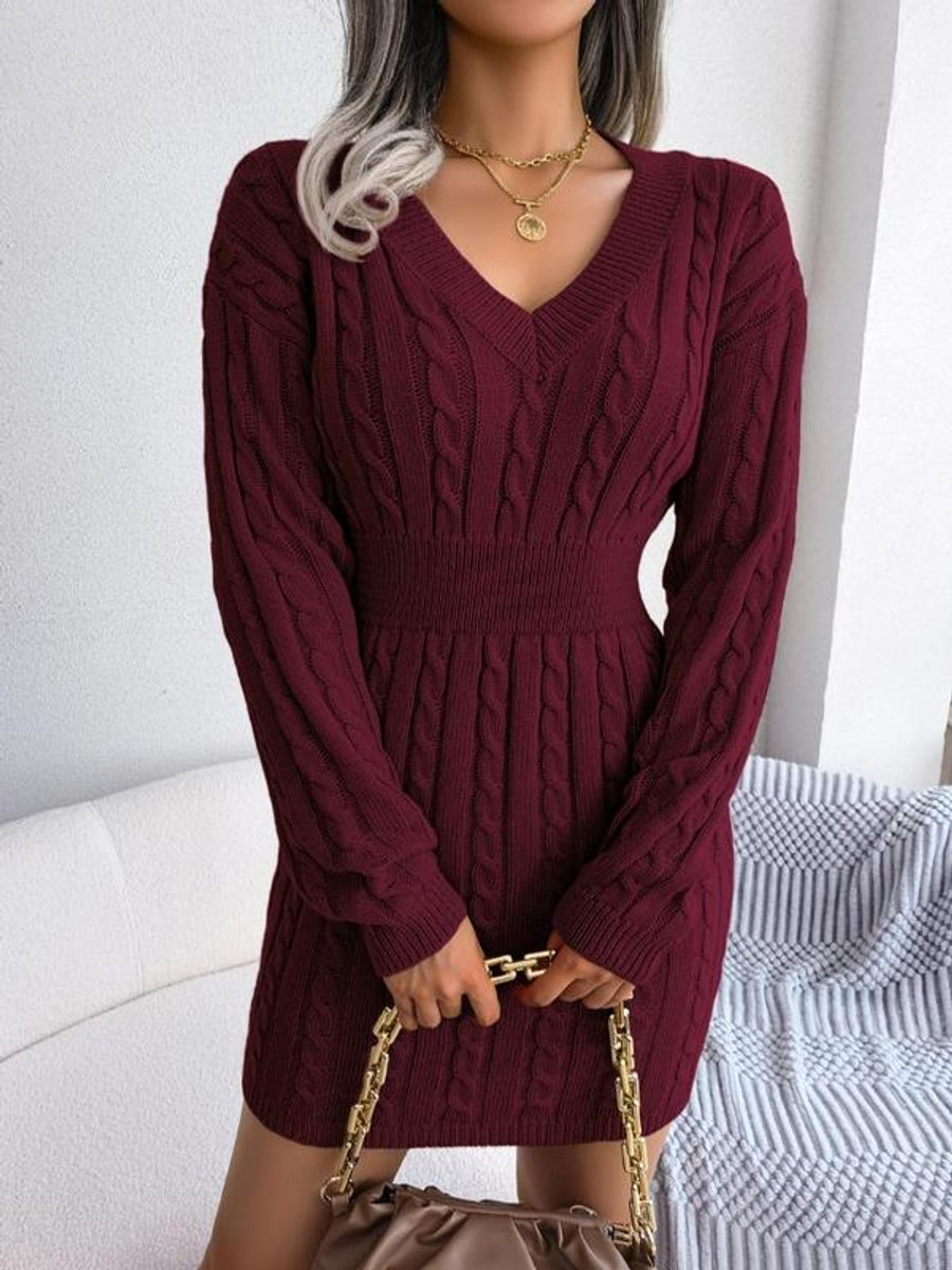 Women's Cozy Waist Defining Cable Sweater Dress