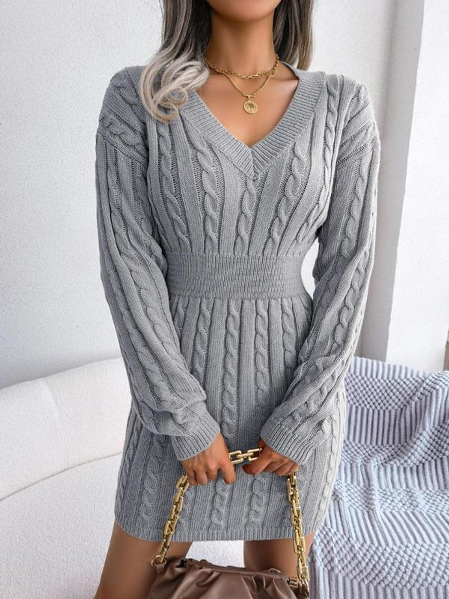 Women's Cozy Waist Defining Cable Sweater Dress