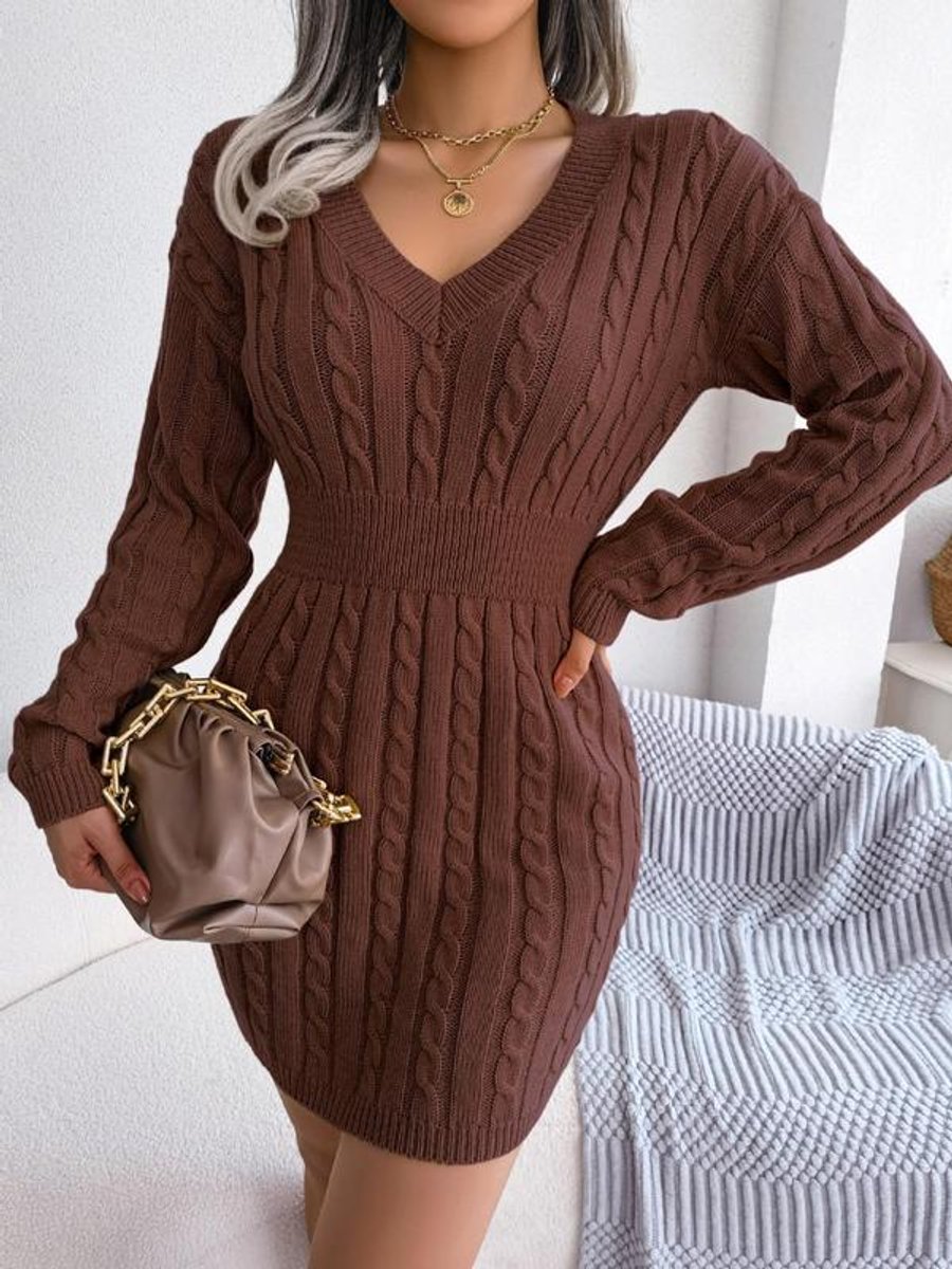 Women's Cozy Waist Defining Cable Sweater Dress