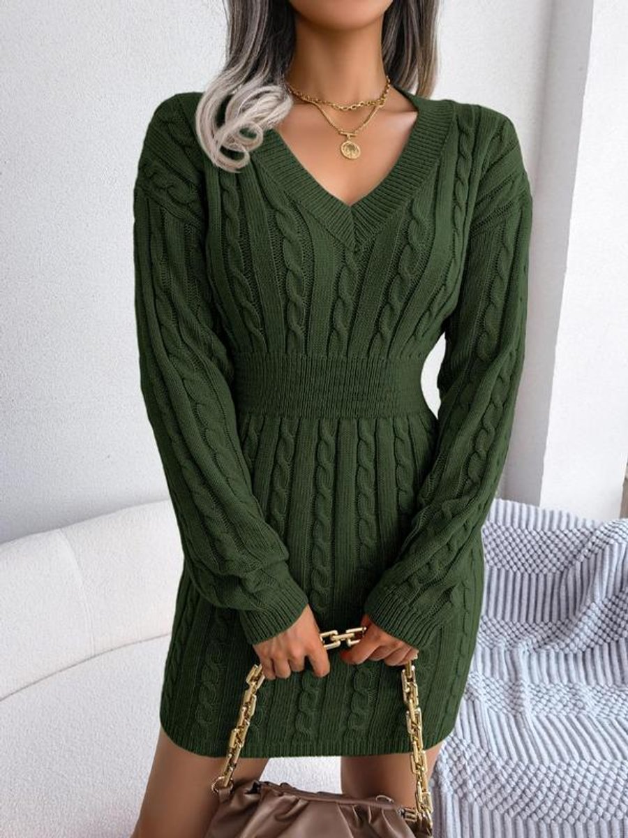 Women's Cozy Waist Defining Cable Sweater Dress