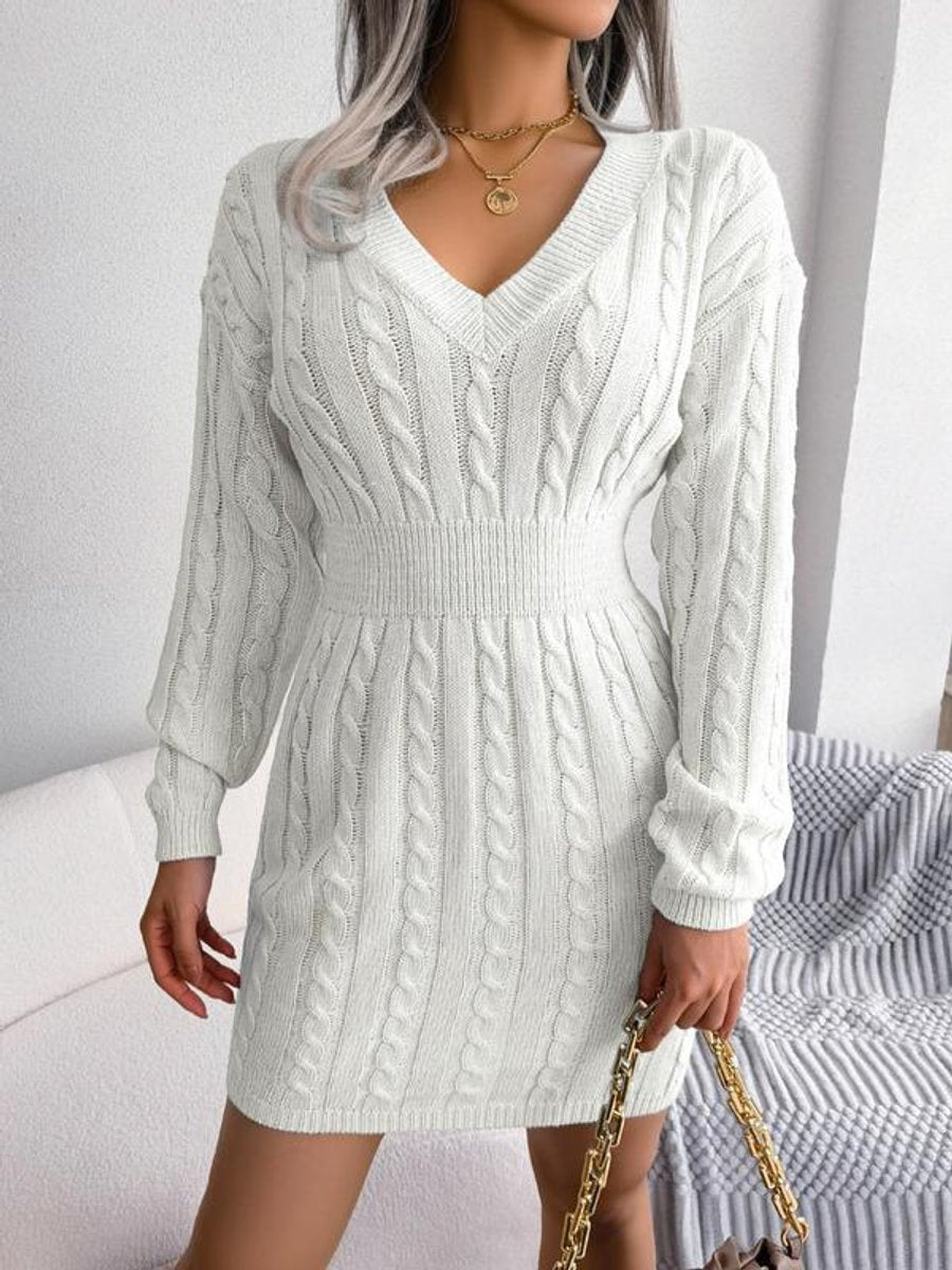 Women's Cozy Waist Defining Cable Sweater Dress