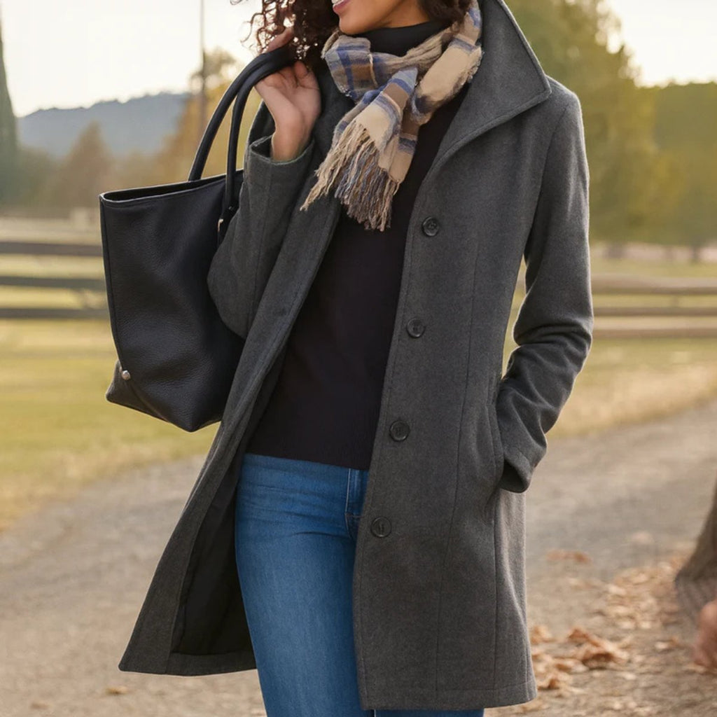 Women's Mid-Length Button-Front Wool Blend Topcoat