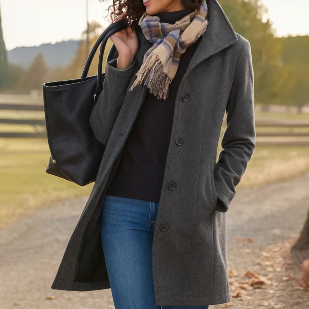 Women's Mid-Length Button-Front Wool Blend Topcoat