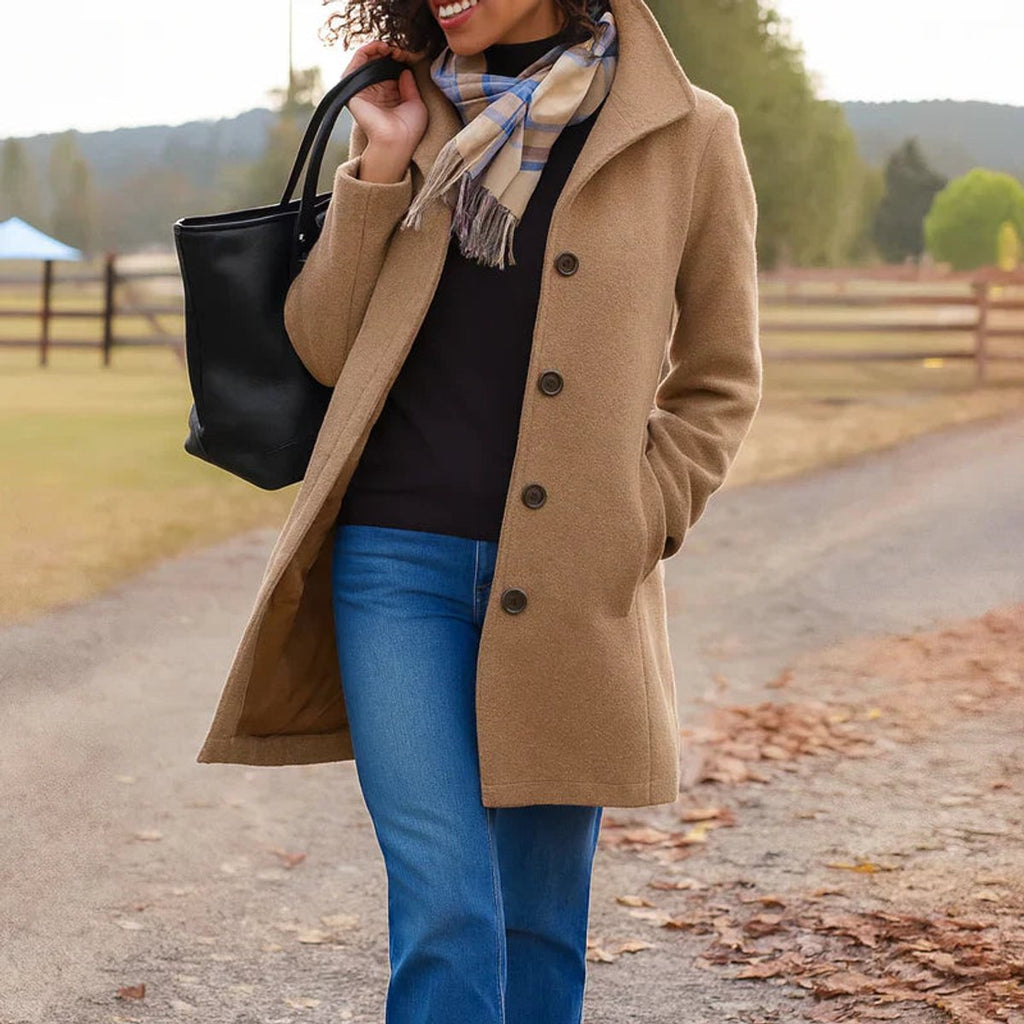 Women's Mid-Length Button-Front Wool Blend Topcoat