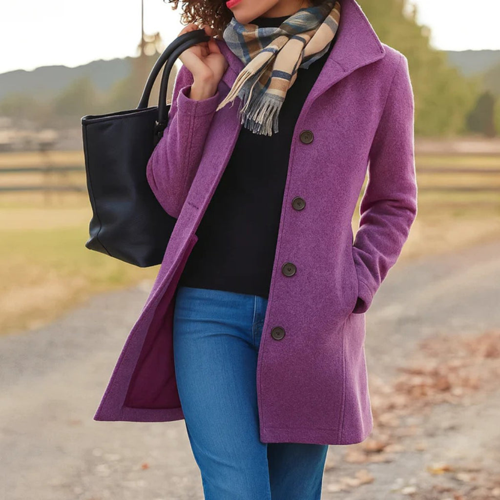 Women's Mid-Length Button-Front Wool Blend Topcoat