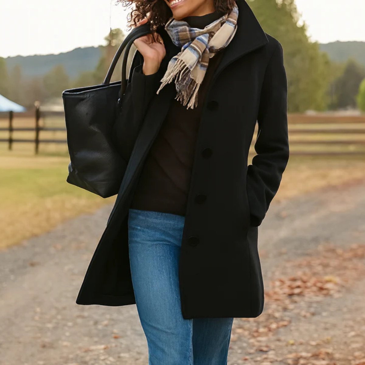 Women's Mid-Length Button-Front Wool Blend Topcoat