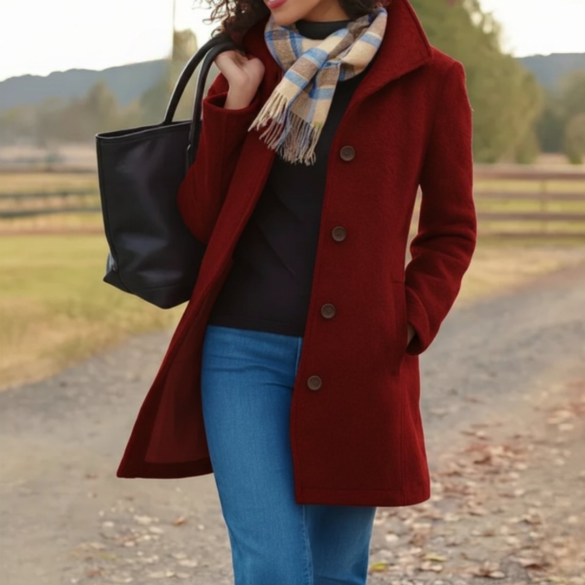 Women's Mid-Length Button-Front Wool Blend Topcoat