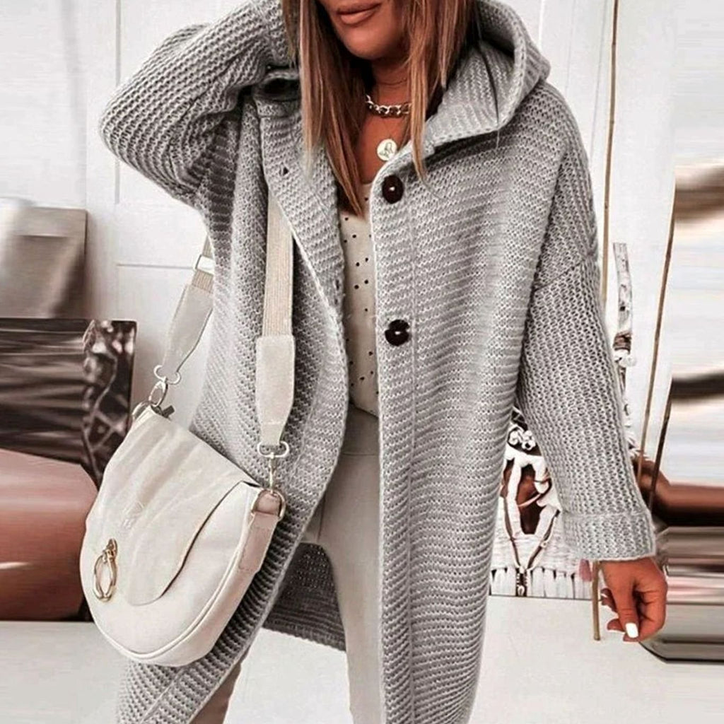 Women's Toggle Closure Mid-Thigh Hooded Knit Cardigan