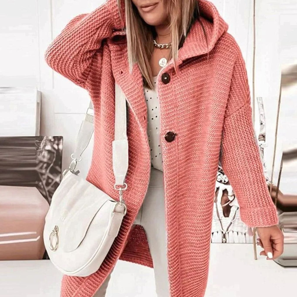 Women's Toggle Closure Mid-Thigh Hooded Knit Cardigan