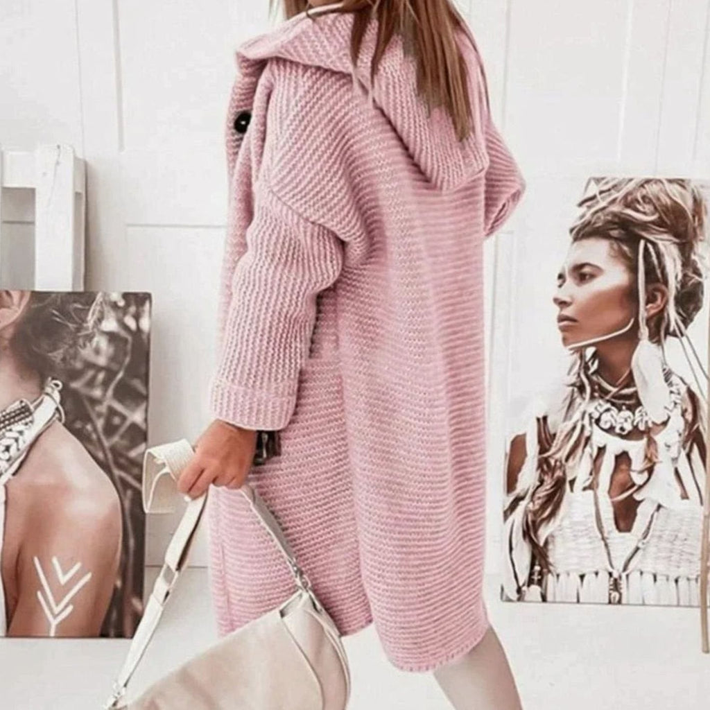Women's Toggle Closure Mid-Thigh Hooded Knit Cardigan