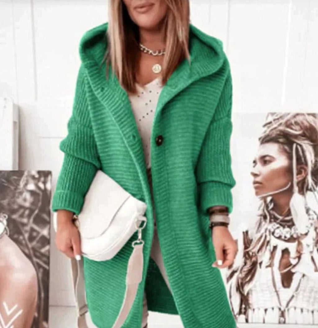 Women's Toggle Closure Mid-Thigh Hooded Knit Cardigan