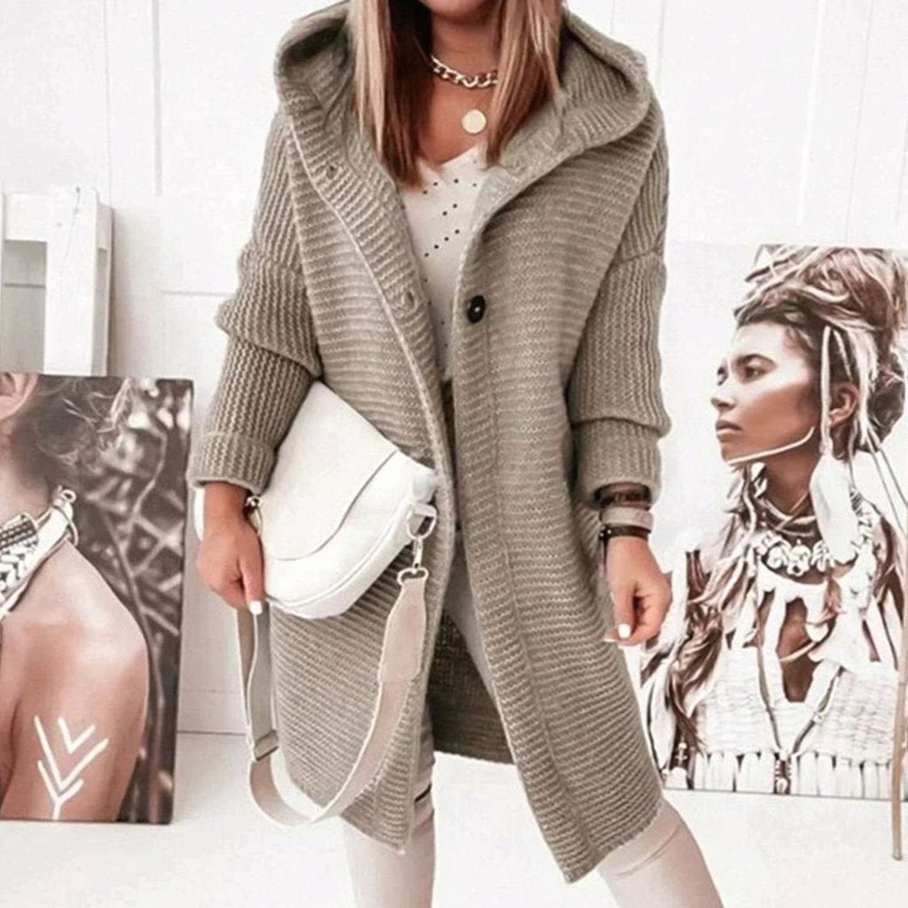 Women's Toggle Closure Mid-Thigh Hooded Knit Cardigan