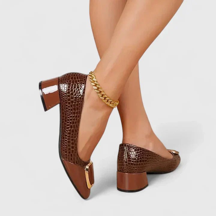 Women's Steady Block Heel Embossed Office Loafers