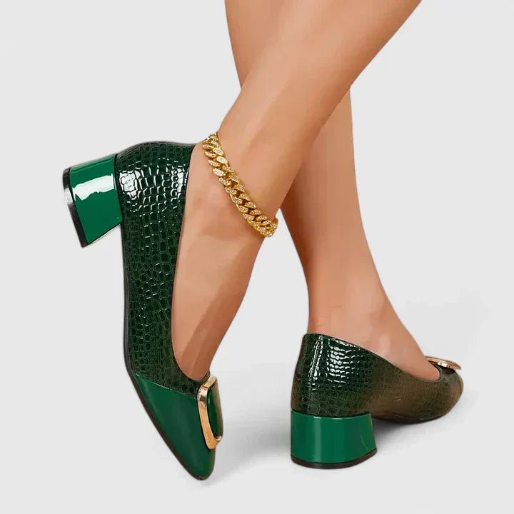 Women's Steady Block Heel Embossed Office Loafers
