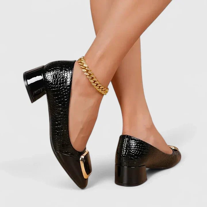 Women's Steady Block Heel Embossed Office Loafers