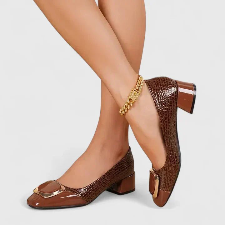 Women's Steady Block Heel Embossed Office Loafers